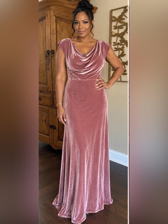 Dresses & Skirts - Velvet Cowl Neck Maxi Dress High Low Hem - Dusty Rose